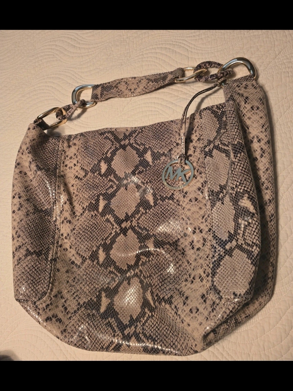 Michael Kors Neutral Snake-Print Shoulder Hobo